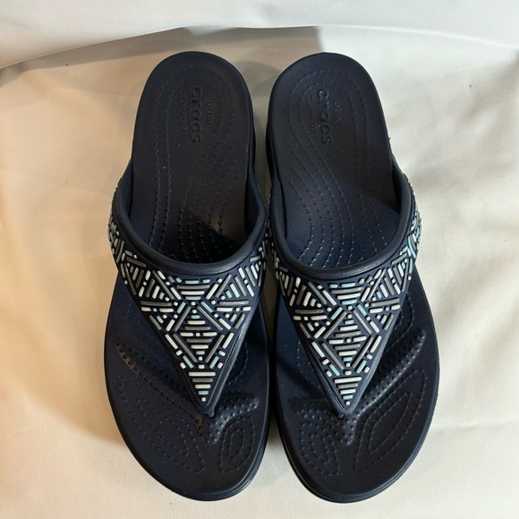 CROCS Sz 10 Monterey Sandals Slip On Front Toe Post Comfort Sole Slides - Picture 3 of 7